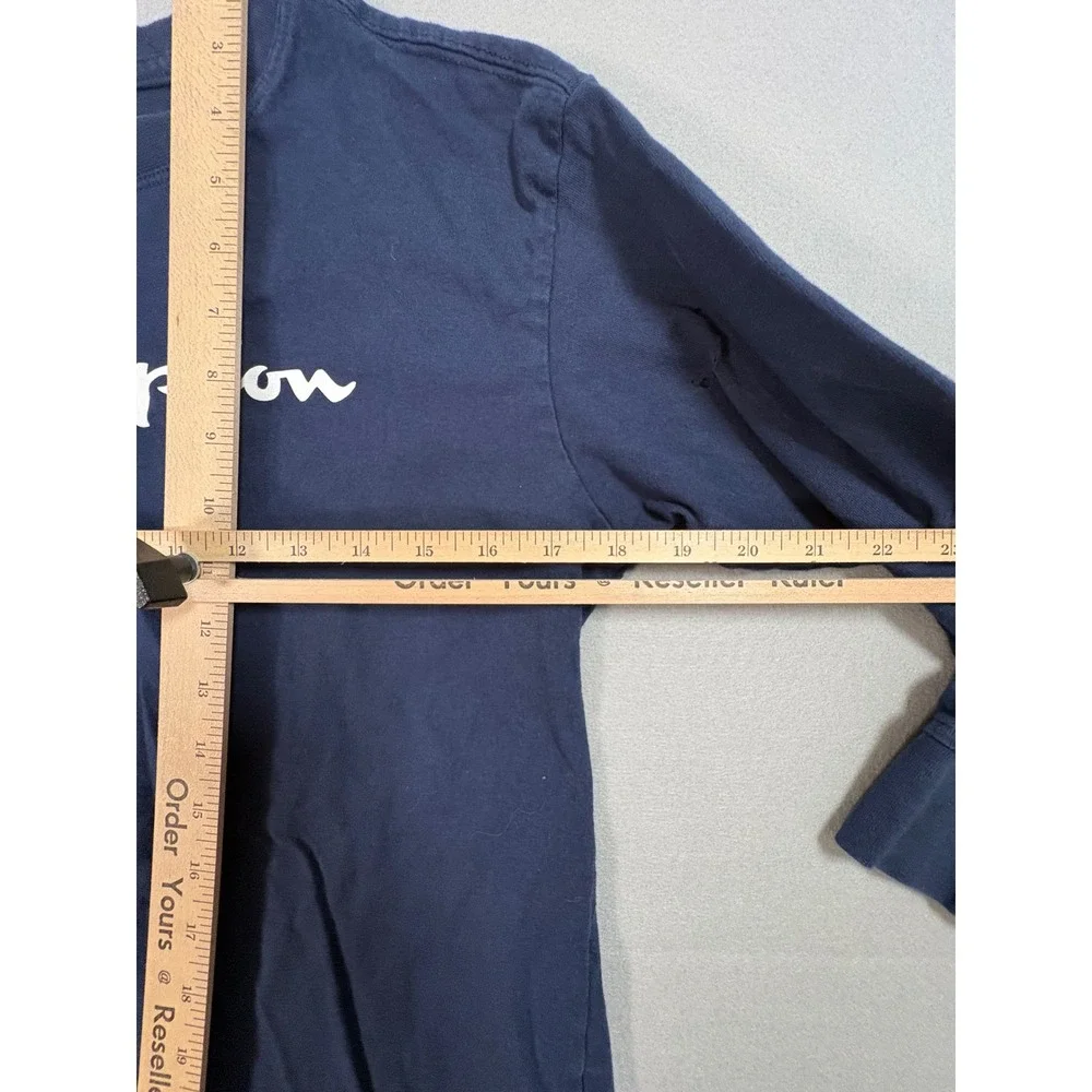 Champion Long Sleeve Graphic T-Shirt Navy Blue Small Script Logo Athletic‎ Tee